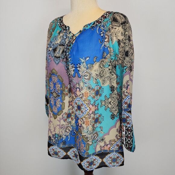 Anthropologie Fig & Flower Bohemian Tunic Size L Semi Sheer Art Nouveau Artsy - Picture 3 of 14